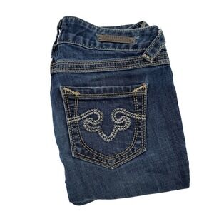 RE Rock for Express Barely Boot Jeans Blue Low Rise Embroidered Size 2R 30x32